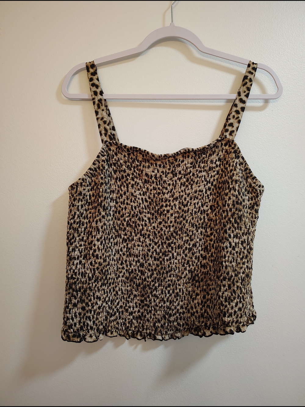 torrid Beige and Black Smocked Leopard Cami Crop Top